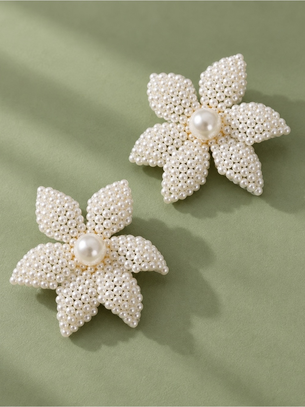 Pearl Flower Statement Earrings - White